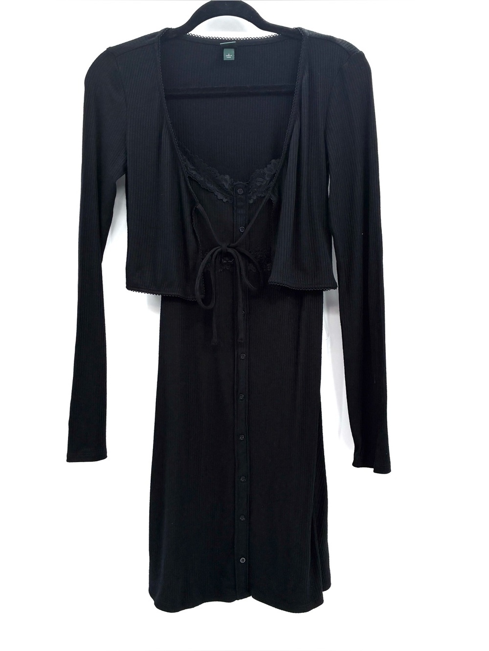 Wild Fable Womens 2-Piece Dress Cardigan Set Black Ribbed Lace 90s Y2K Small NWT